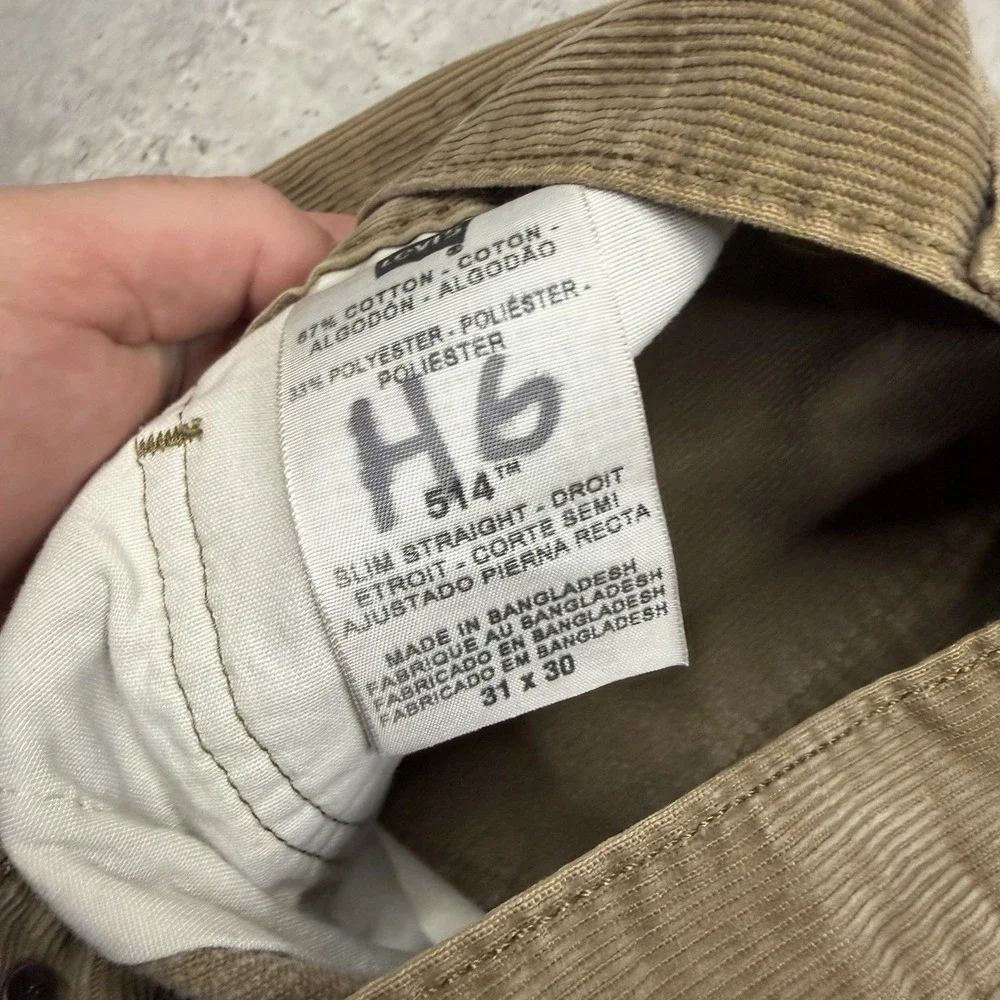 Levis 514 Jeans Mens 31X30 Beige Corduroy Slim Straight Leg Casual Preppy Denim